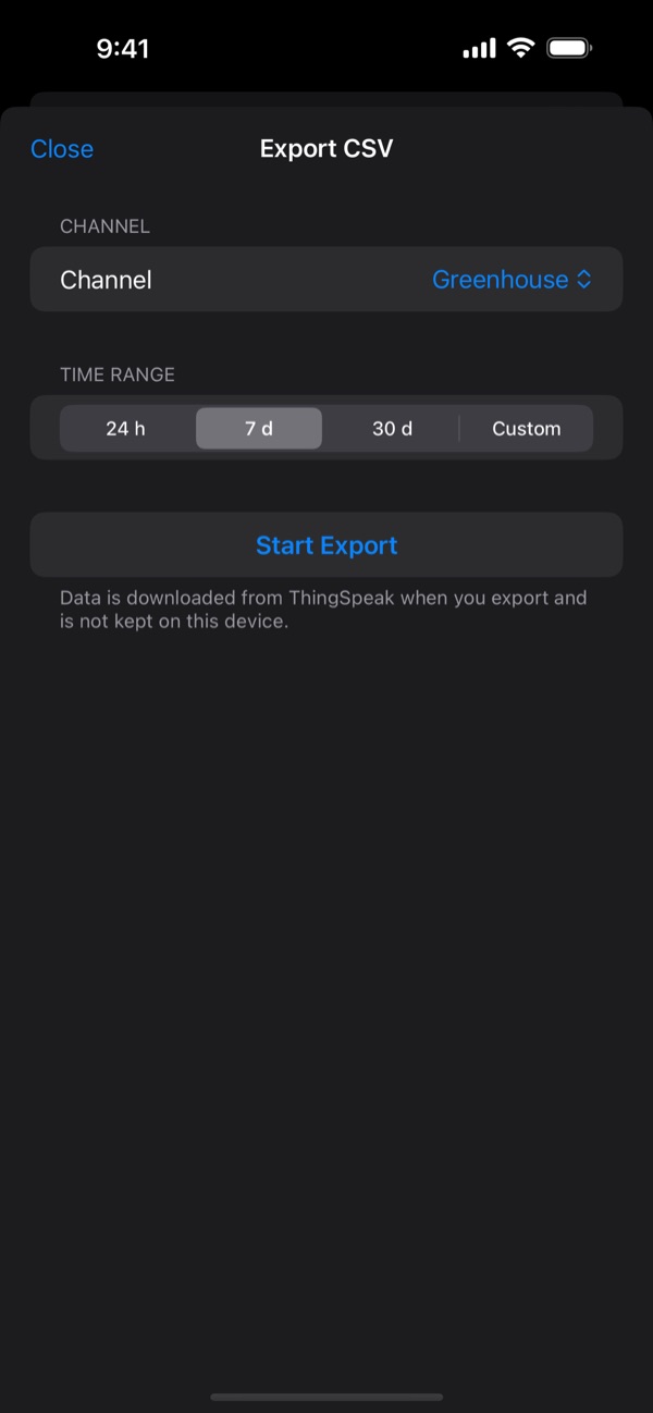 CSV export screen